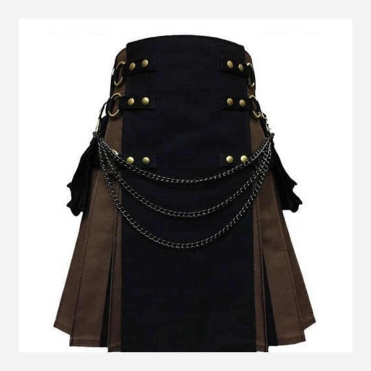 Black alternative kilt with chain and metal hardware details