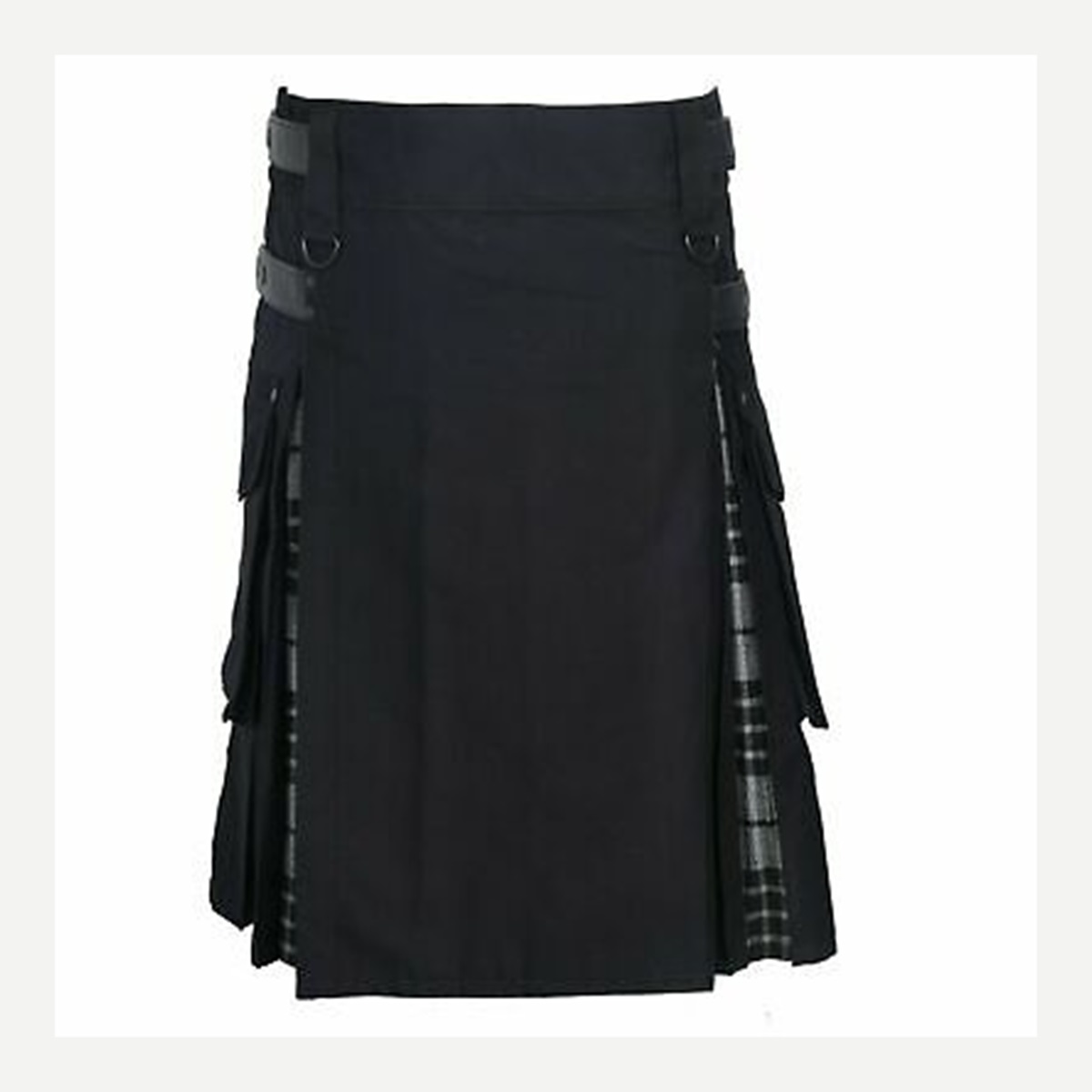 Black tartan panel kilt - product photo reference