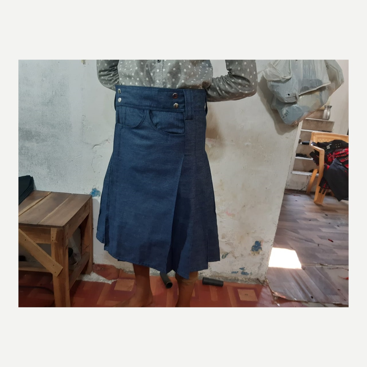 Blue Kilt Worn Back - custom kilt - Al Wahab Global product reference
