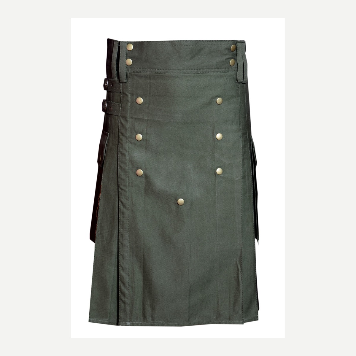 Olive Utility Kilt Front - custom kilt - Al Wahab Global product reference
