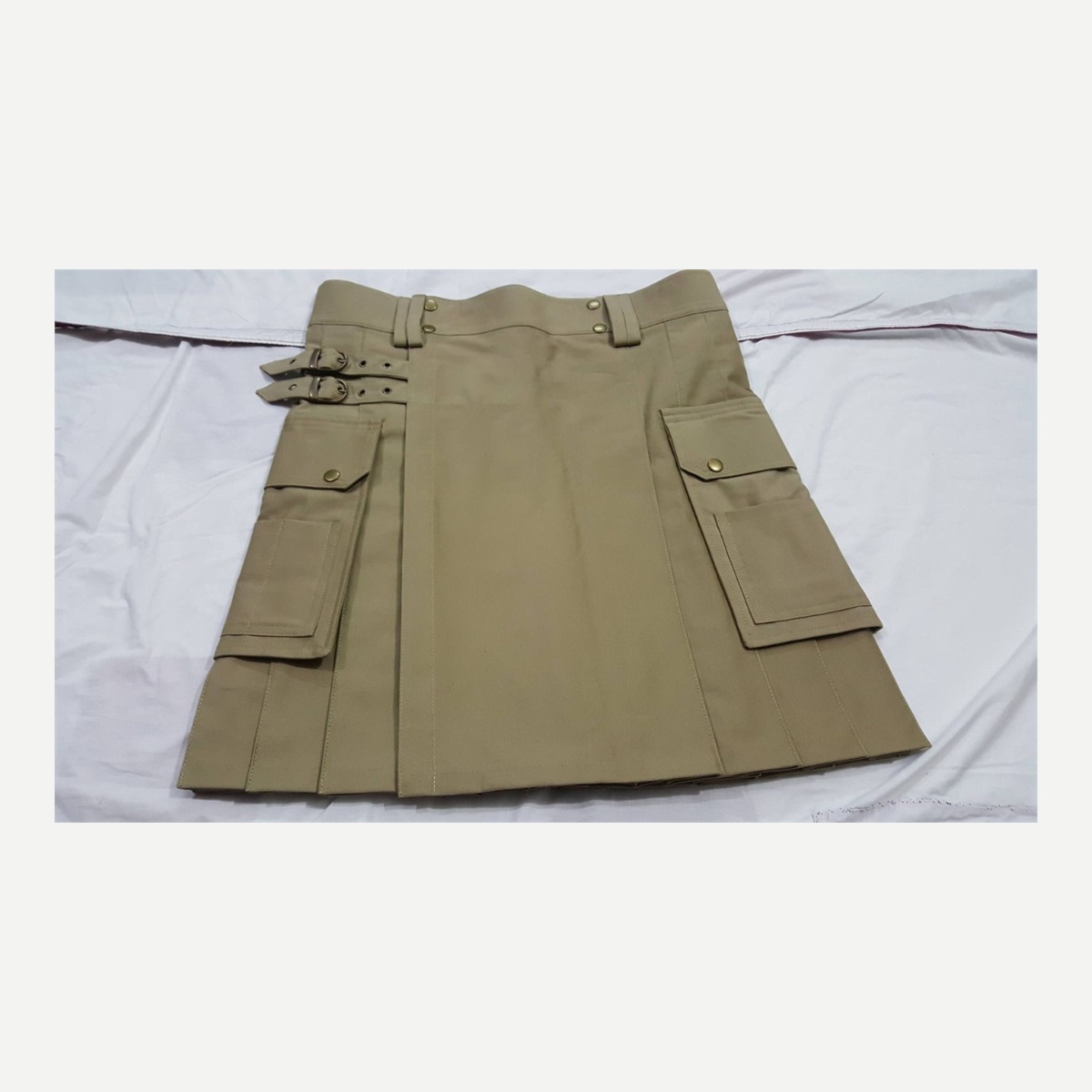 Tan Cargo Utility Kilt Front - custom kilt - Al Wahab Global product reference