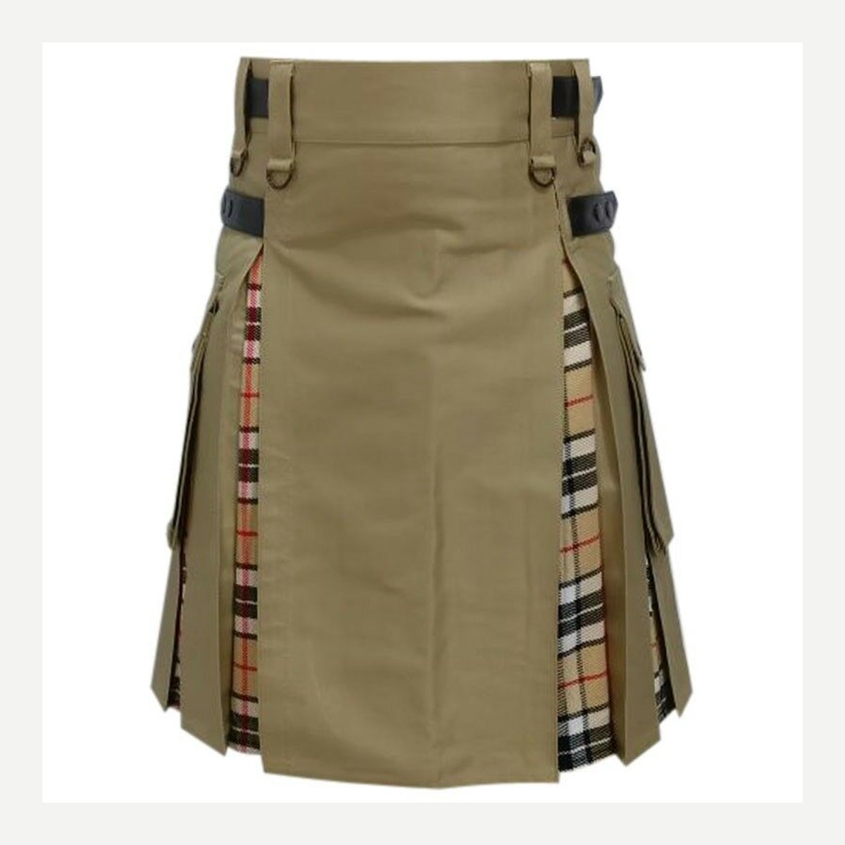 Tan Tartan Panel Utility Kilt - custom kilt - Al Wahab Global product reference